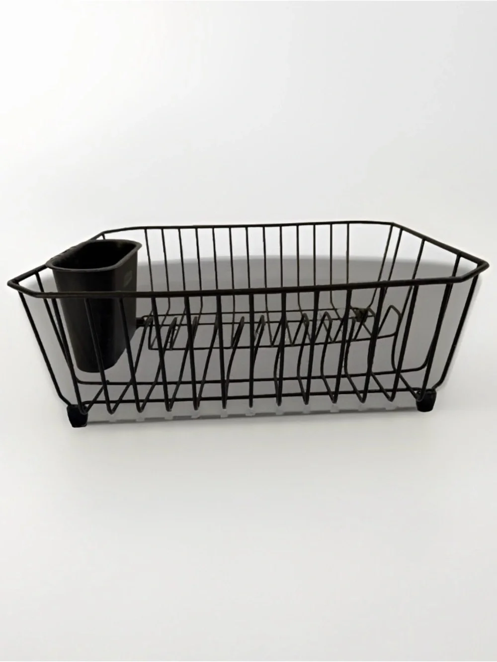 Rubbermaid Large Black Coated Wire Dish Drying Rack Drainer with Utensil Cup